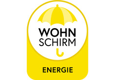Logo von Wohnschirm Energie in Gelb mit Schirm