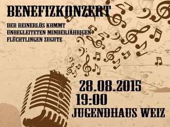 Plakat Benefizkonzert Area Sound in Weiz am 28.8.2015.