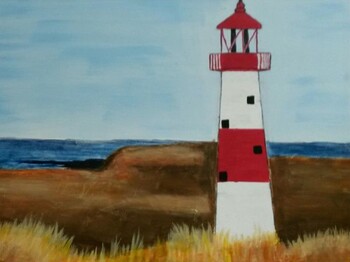 Bild mit Leuchtturm in Acryltechnik gemalt