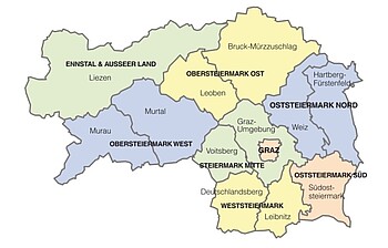 Eine Überblickskarte der acht Regionen der Steiermark
